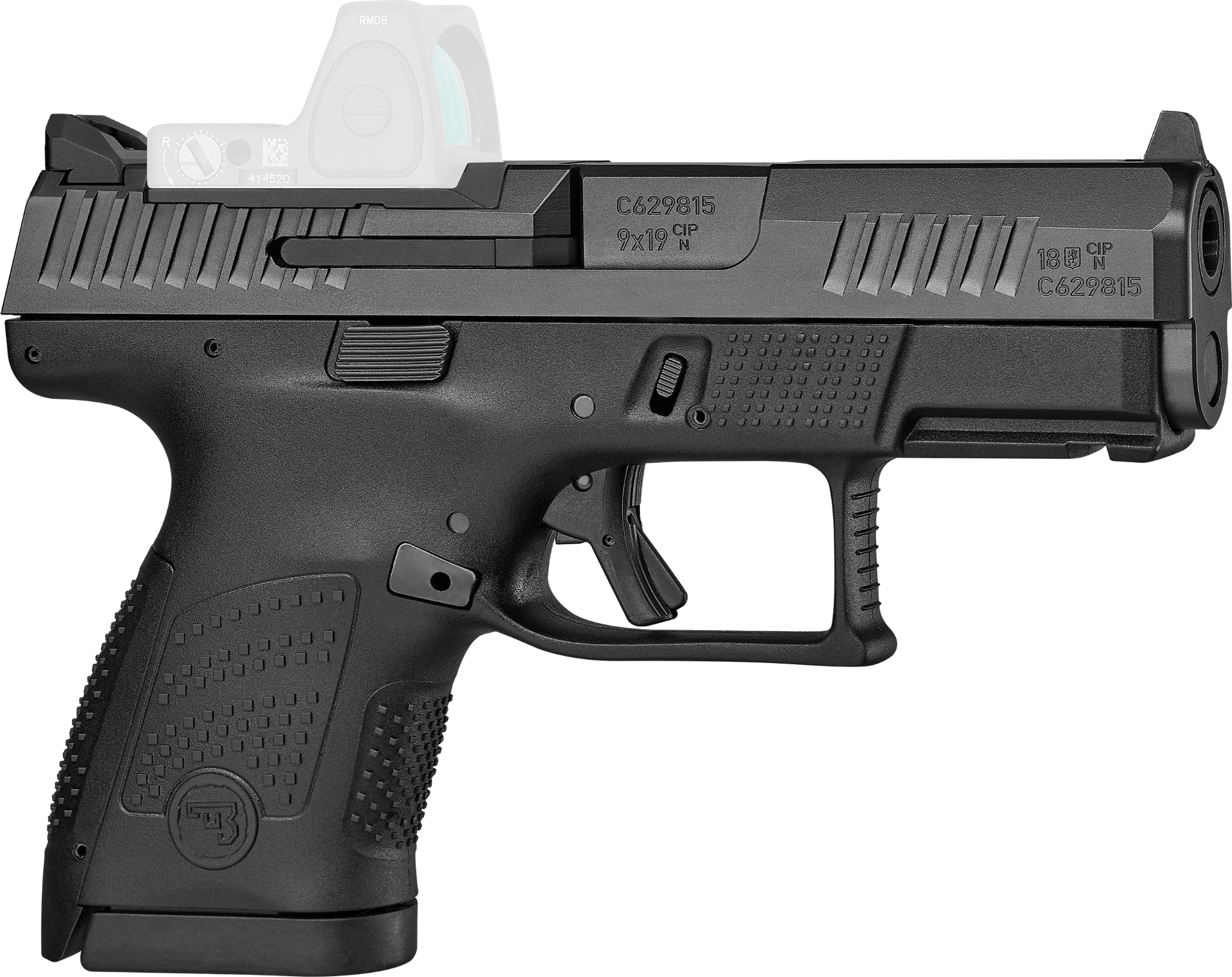 CZ-USA P-10 S subcompact 9mm striker-fired pistol in black with optic-ready serrated slide and fixed sights