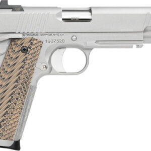 Dan Wesson Specialist 10mm stainless 1911 pistol with tritium night sights and serrated slide, right side view