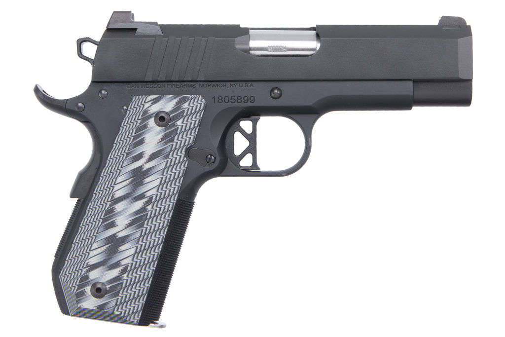 Dan Wesson ECP single-action 9mm 1911 pistol in black with 4-inch barrel and serrated slide