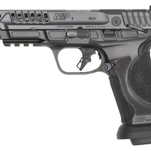 Smith & Wesson M&P9 M2.0 Competitor HD 9mm semi-auto pistol in black with HiViz sights and optic-ready slide, right-side view