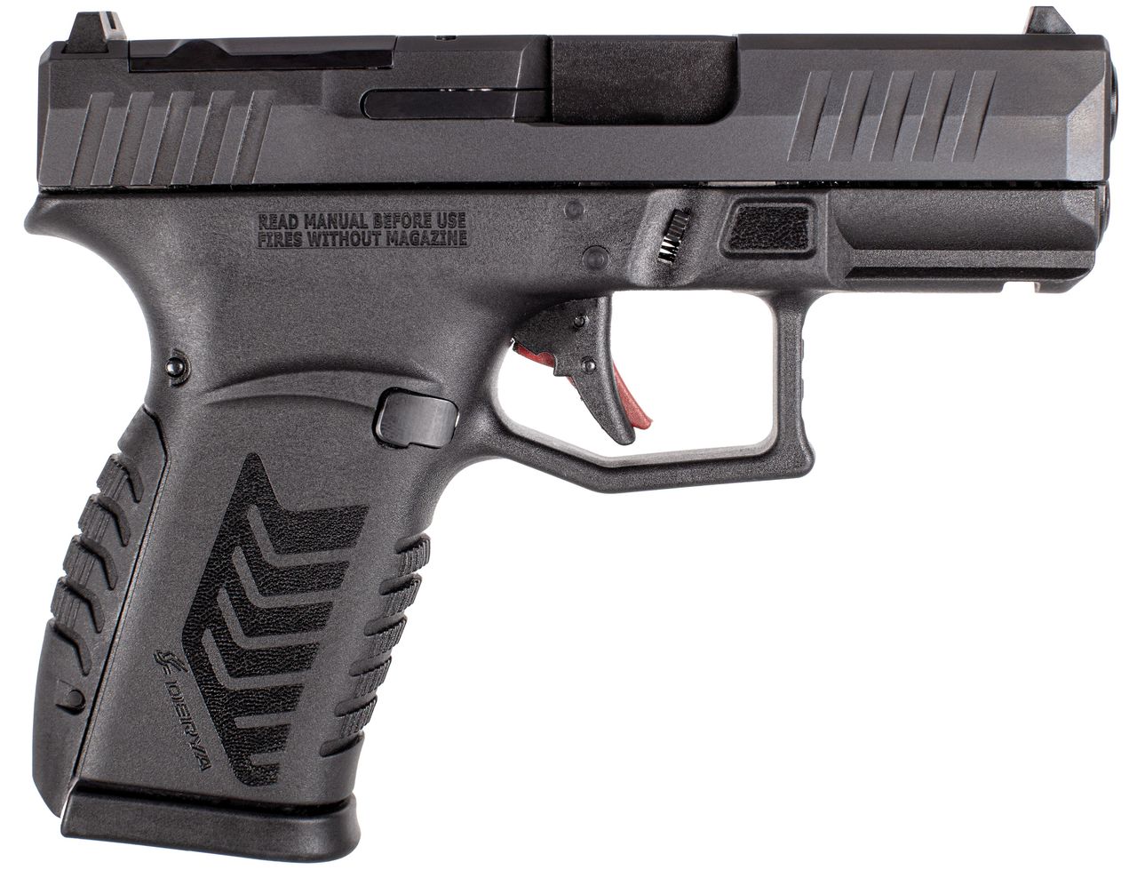 Derya Arms DY9Z 9mm black striker-fired semi-automatic pistol with optic-ready slide and fiber optic sights
