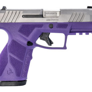 Taurus GX2 9mm semi-automatic pistol in two-tone stainless and purple finish with serrated slide and white dot front sight