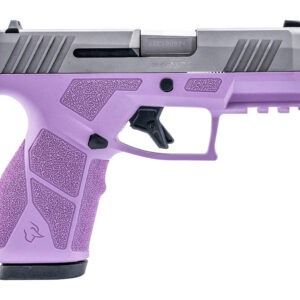 Taurus GX2 9mm semi-automatic pistol with stainless serrated slide and purple frame, right-side view