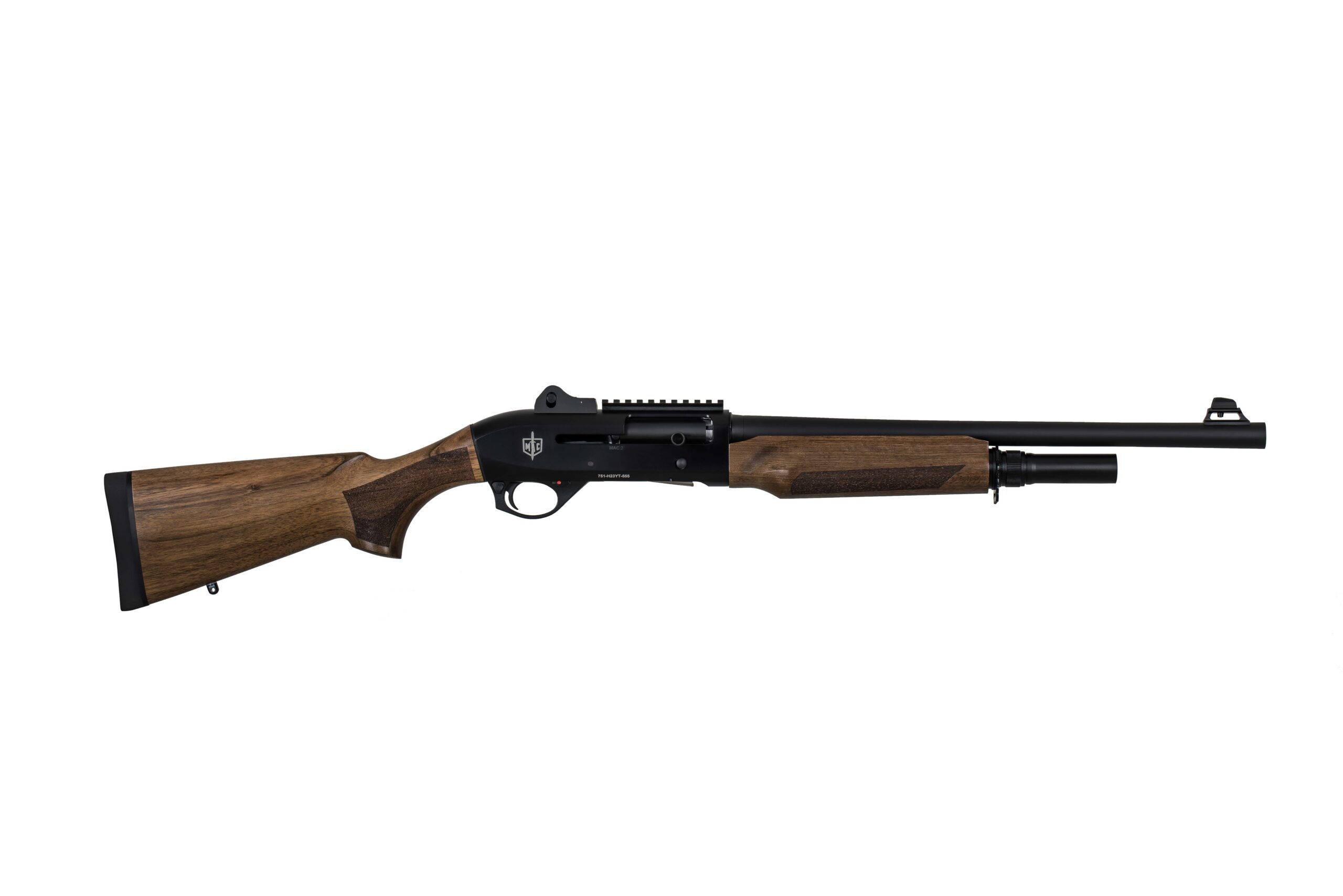 Military Armament Corp MAC 2 Tactical semi-automatic 12 gauge shotgun with 18.5 inch barrel, black receiver and wood stock