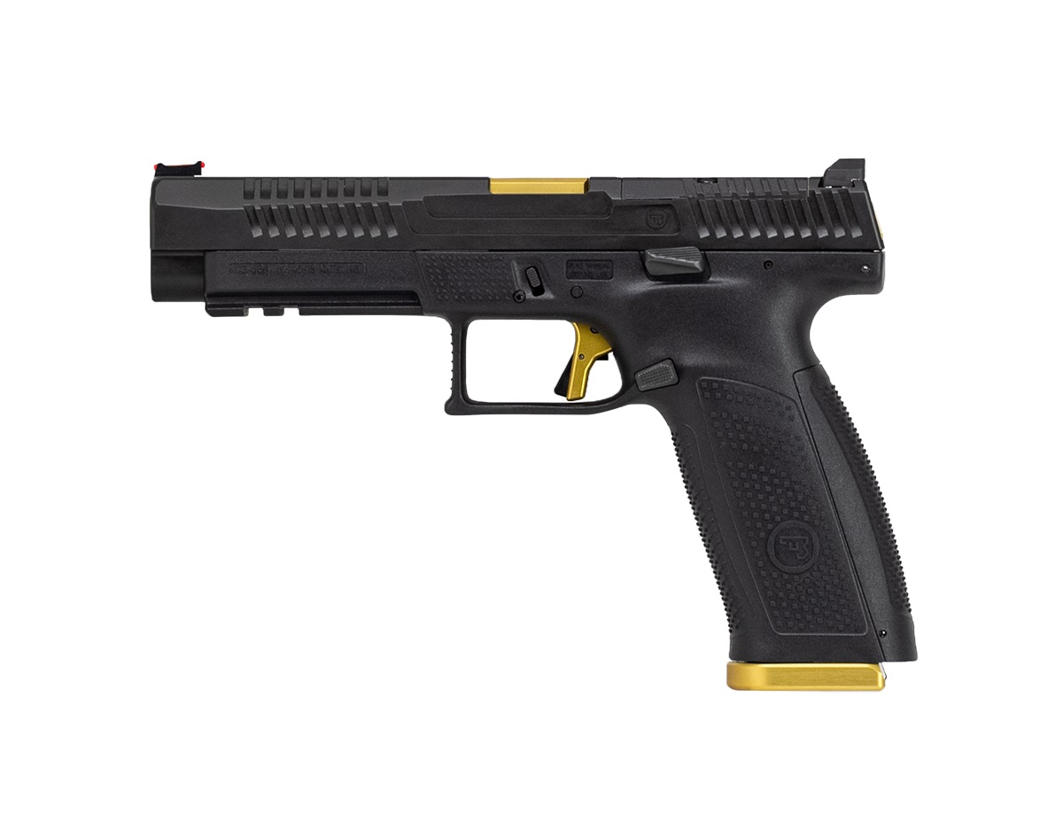 CZ P-10 F Comp 9mm striker-fired pistol in black with optic-cut slide and fiber optic front sight
