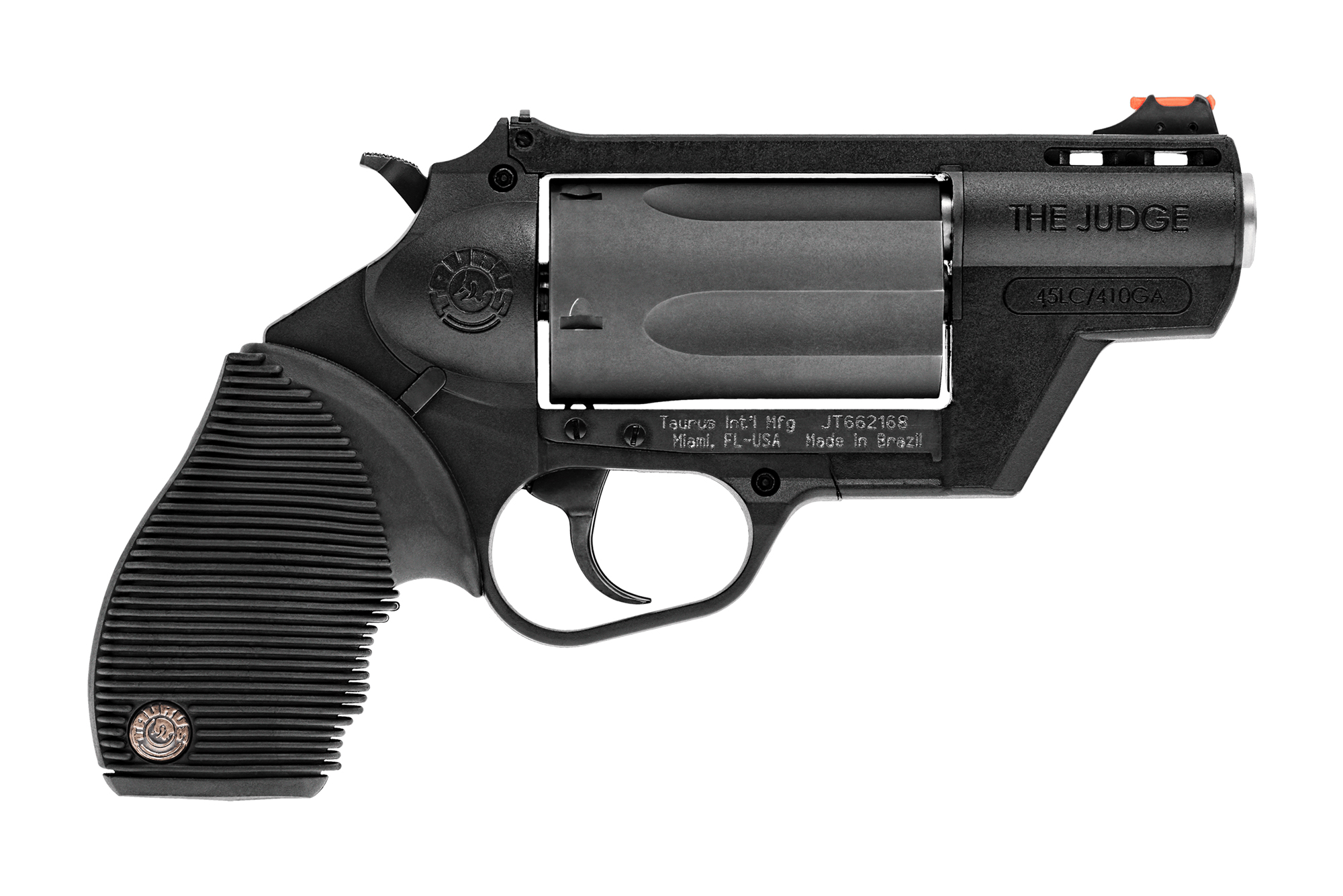 Taurus Judge Public Defender Poly revolver in black with 2-inch barrel chambered in .410/.45 Long Colt