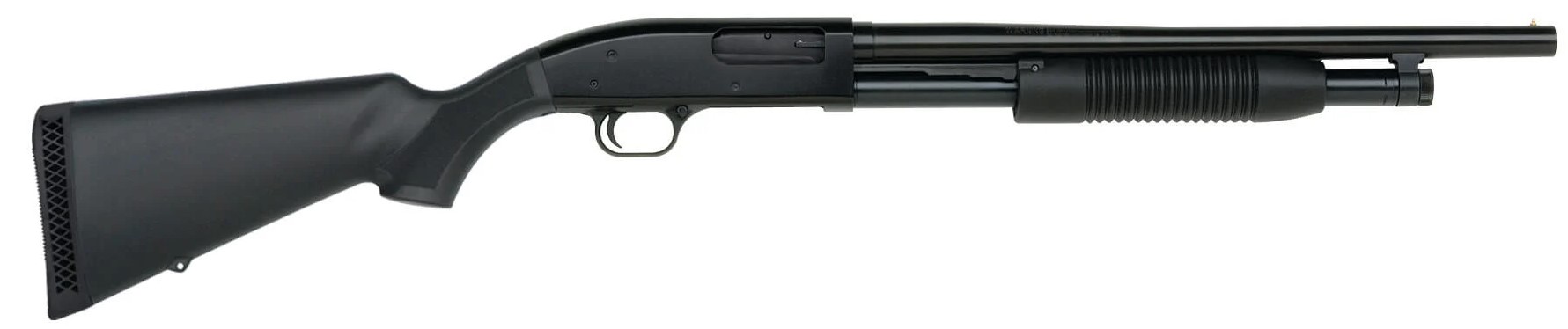 Mossberg Maverick 88 pump-action 12 gauge shotgun with 18.5-inch blued barrel and bead sight