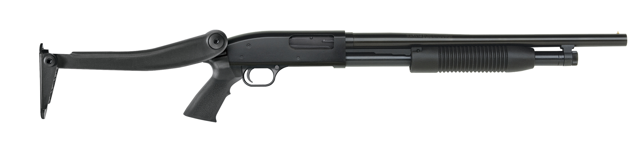 Mossberg Maverick 88 pump-action shotgun in 12 gauge with 18.5-inch blued barrel and folding stock, model 31027
