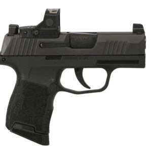 SIG SAUER P365 9mm striker-fired pistol with night sights and optic-ready slide, right-side view on white background
