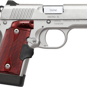 Kimber Micro 9 CT 9mm semi-auto pistol with stainless serrated slide and fiber optic front sight, right-side profile view