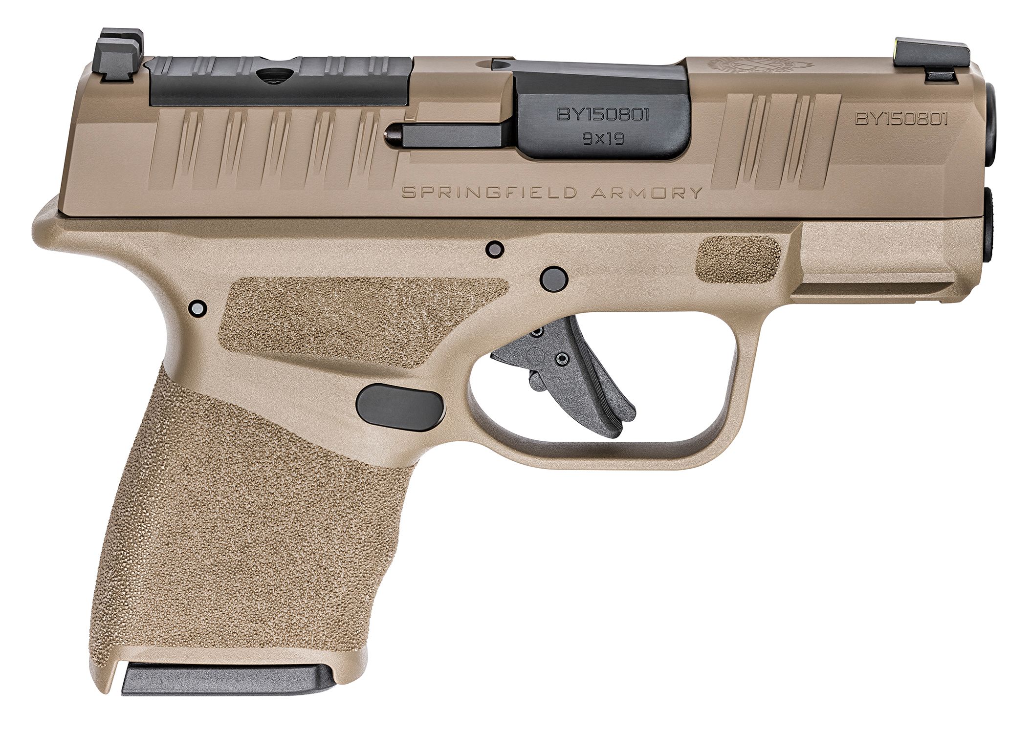 Springfield Armory Hellcat OSP 9mm FDE striker-fired micro-compact pistol with fiber optic front sight and OSP optic-ready slide
