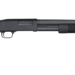 Mossberg 590 pump-action shotgun in 12 gauge with 18.5-inch matte blue barrel and front bead sight