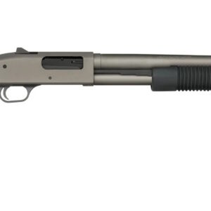 Mossberg 590A1 Pro 12 gauge pump action shotgun with 20-inch barrel, tungsten finish, and ghost ring sights