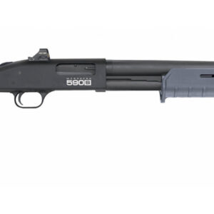 Mossberg 590S Tactical 12 gauge pump shotgun in gray with Holosun HS407K optic mounted, 18.5-inch barrel