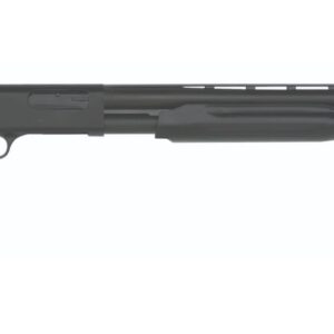 Mossberg 500 pump-action shotgun in 12 gauge with 28-inch matte blue barrel and black synthetic stock