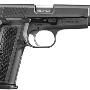 FN America High Power 9mm single-action pistol in black with serrated slide and driftable steel blackout sights