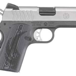 Ruger SR1911 9mm stainless and aluminum Commander pistol with 3.6 inch barrel and Novak sights, right side view