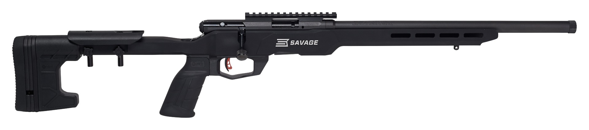 Savage B22 Magnum Precision bolt-action rifle in .22 WMR with 18-inch threaded matte black barrel and black chassis