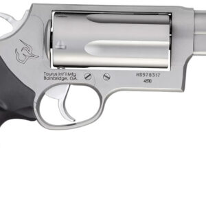 Taurus Judge Magnum .410/.45 LC matte stainless 3-inch revolver with fiber optic front sight, right-side profile view