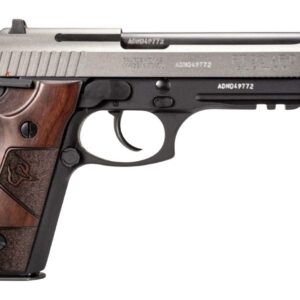 Taurus PT92 9mm semi-auto pistol in black and tungsten finish with 5-inch barrel and serrated slide