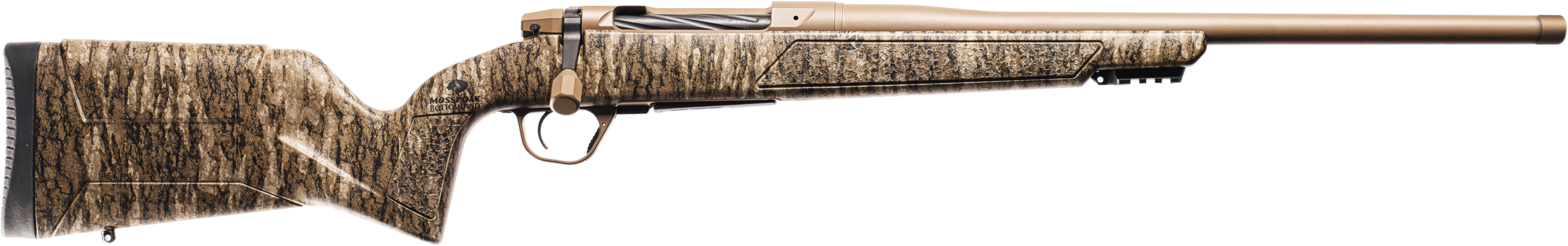 Christensen Arms Evoke bolt-action rifle in 25 Creedmoor with 20-inch barrel and FDE Mossy Oak Bottomland camo finish