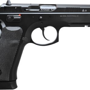 CZ-USA CZ 75 SP-01 50th Anniversary Edition 9mm semi-automatic pistol with engraved black slide, right side view