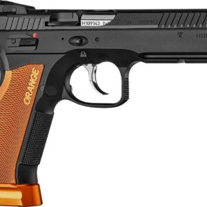 CZ-USA Shadow 2 Orange 9mm semi-automatic pistol with optic-ready slide and fiber optic front sight, right-side view