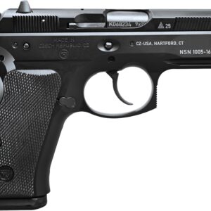 CZ-USA CZ P-01 50th Anniversary Edition 9mm black pistol with engraved serrated slide, right side view