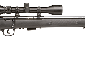 Savage Arms Model 93 bolt-action rifle in .22 WMR with matte black synthetic stock and 21-inch barrel, optic-ready scope package