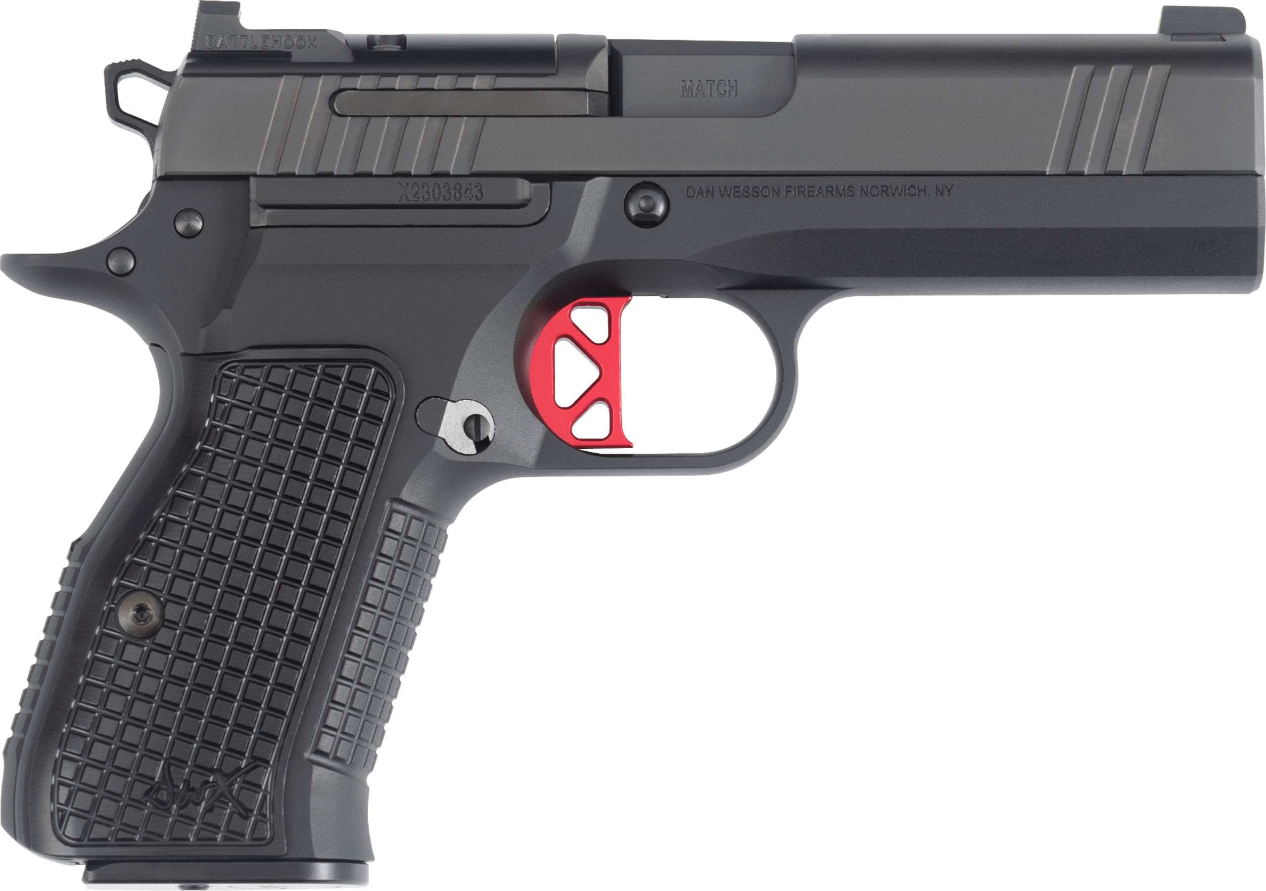 Dan Wesson DWX Compact 9mm semi-automatic pistol in black with serrated slide and night sights