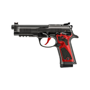 Beretta 92XI Performance 9mm semi-auto pistol with blued finish, optic-ready serrated slide, and red fiber optic sights