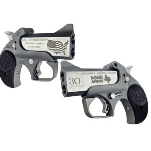 Bond Arms Rowdy 30th Anniversary Edition stainless steel derringer chambered in .45 Long Colt and .410 bore with 3-inch barrel