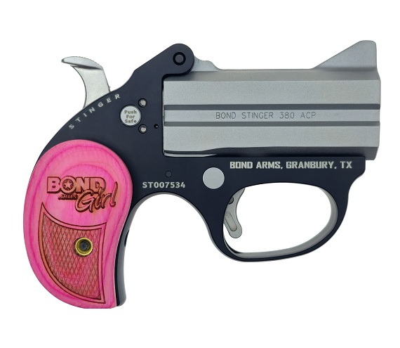 Bond Arms Stinger Girl .380 ACP stainless steel 3-inch break-action derringer, right side view