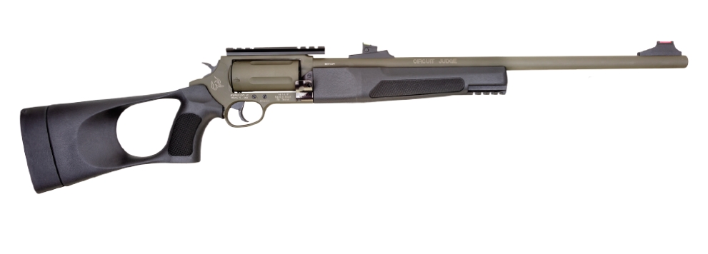 Rossi Circuit Judge revolving carbine in OD green and black Cerakote finish chambered in 45 Colt and 410 bore