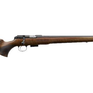 CZ 457 Royal .22 LR bolt action rifle with 16.5-inch threaded black nitride barrel and walnut stock