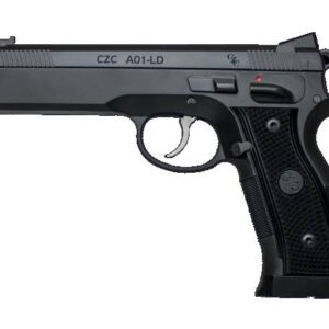 CZ A01-LD Custom 9mm black semi-auto pistol with optic-ready slide and fiber optic front sight, right side view