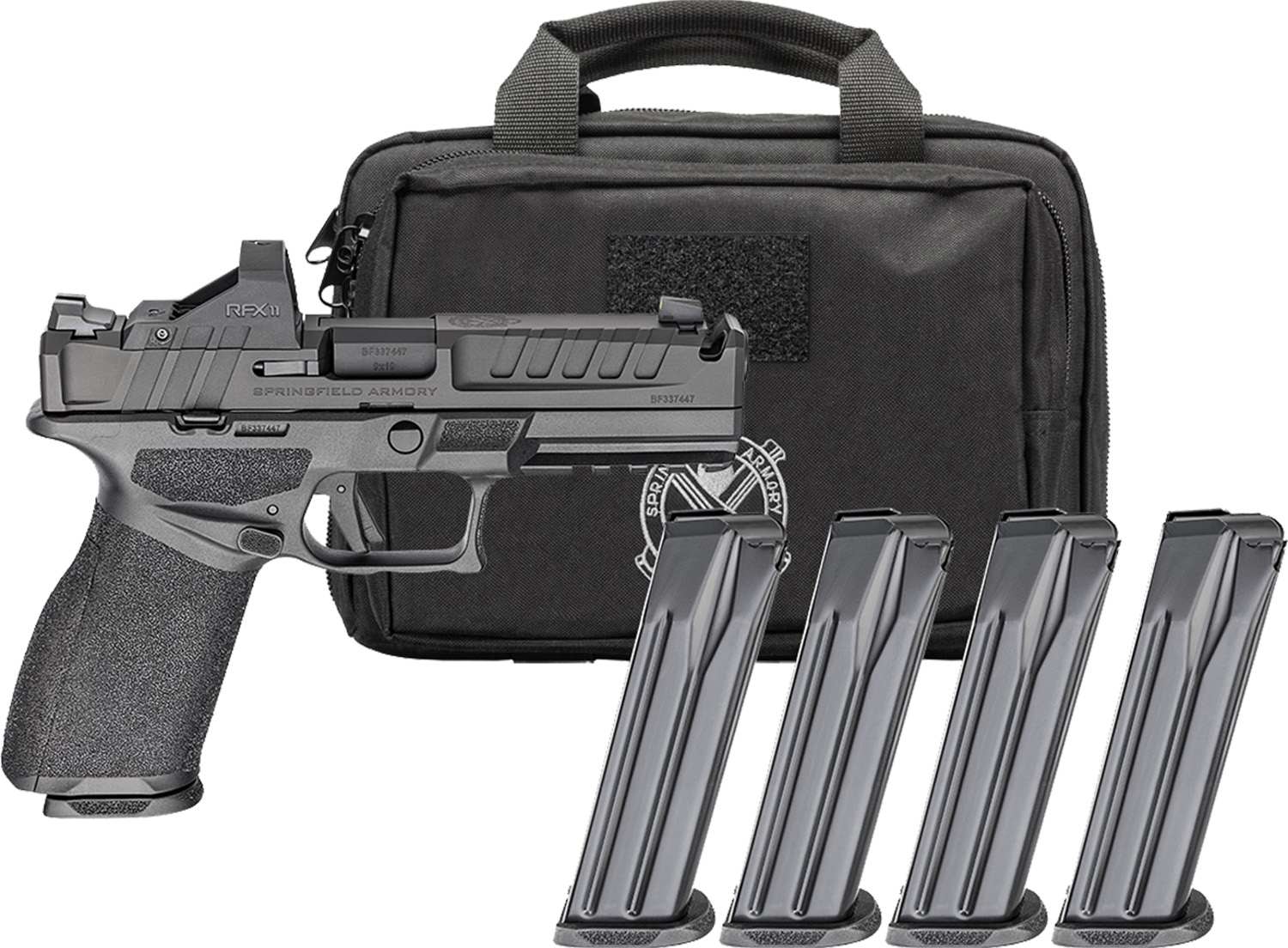 Springfield Armory Echelon Comp 9mm semi-automatic pistol in black with integrated compensator and optic-ready slide