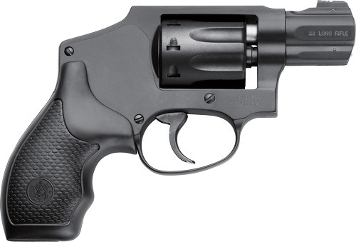 Smith & Wesson Model 43C .22 LR double-action-only revolver with matte black finish and rubber grips, right-side profile view