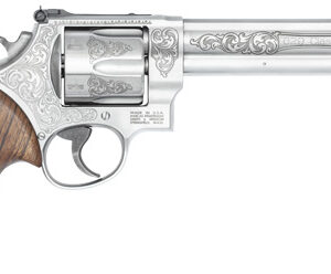Smith & Wesson Model 629 engraved stainless .44 Magnum revolver with 6.5-inch barrel and walnut grips