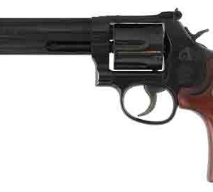 Smith & Wesson Model 586 Classic .357 Magnum revolver with 6-inch blued barrel, wood grips, and adjustable rear sight