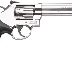 Smith & Wesson Model 617 stainless steel .22 LR revolver with 6-inch barrel and rubber grips, right side view