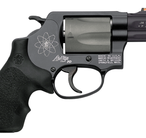 Smith & Wesson 360PD AirLite .357 Magnum revolver with 1.87-inch barrel, scandium frame, titanium cylinder, and HiViz orange fiber optic front sight in matte black finish