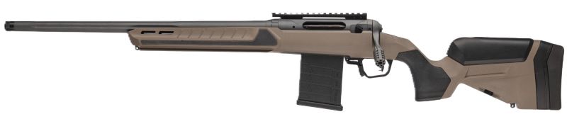 Savage 110 Core Tactical left-hand bolt-action rifle in 7mm PRC with 24-inch barrel and Platinum/Tan finish