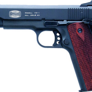 Blue Line Global Mauser 1911 semi-auto pistol in .22 LR with black finish and walnut grips, right-side view
