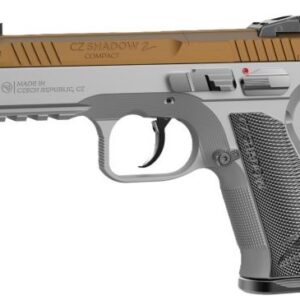 CZ Shadow 2 Compact OR 9mm semi-auto pistol with 4-inch barrel and gold and silver grip panels