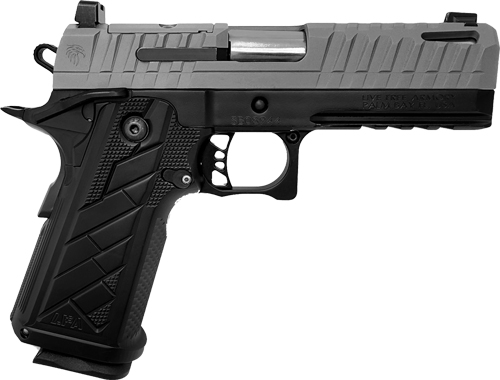 Live Free Armory Apollo 11 V2 9mm 1911 pistol in gray and black with optic-cut slide and tritium night sights