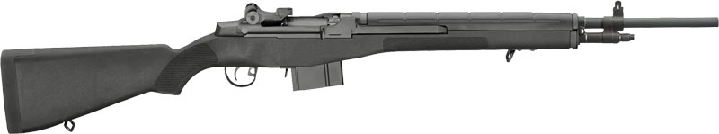 Springfield Armory M1A Loaded .308 Winchester semi-automatic rifle with 22-inch barrel and black stock, right-side view