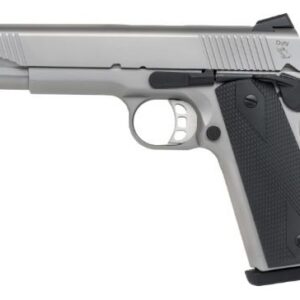 Tisas 1911 Duty SS45 stainless .45 ACP semi-automatic pistol with 5-inch barrel and Novak sights, right-side profile view