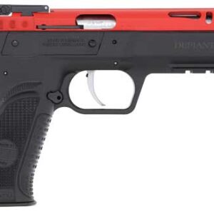 Tanfoglio Force .22 LR semi-auto pistol with red ported steel slide and black polymer frame, right-side view