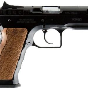 Tanfoglio Stock I 9mm semi-automatic pistol with 4.5-inch barrel and checkered black wood grips, right-side profile view